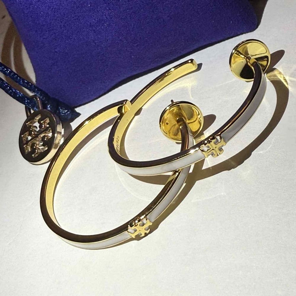 Tory Burch Gold and White Hoop Earrings